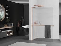 Mexen Kioto+ L Duschwand mit Regal Walk-in 120 x 200 cm, matt, gebürstetes Messing - 800-120-123-65-09