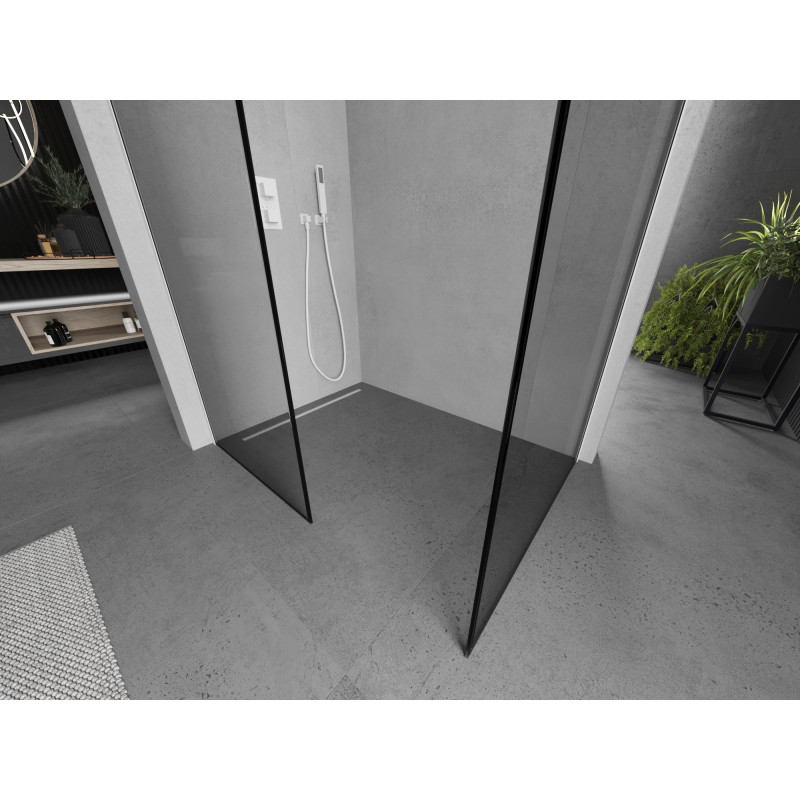 Mexen Kioto zid tuš kabine Walk-in 140 x 90 cm, crni okvir, bijela - 800-140-202-20-70-090