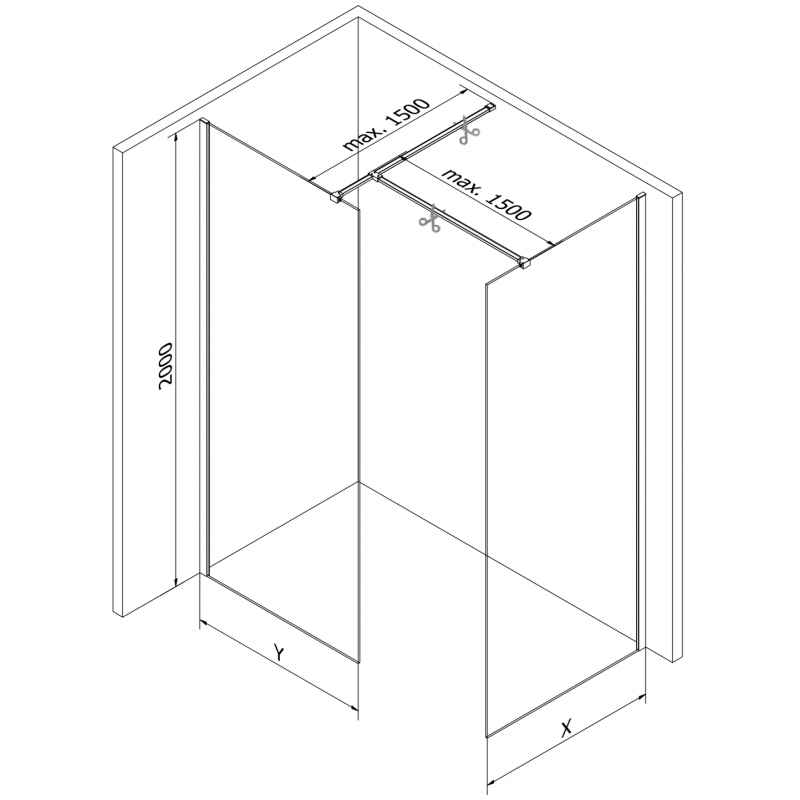 Mexen Kioto ścianka prysznicowa Walk-in 100 x 100 cm, czarna ramka, chrom - 800-100-202-01-70-100