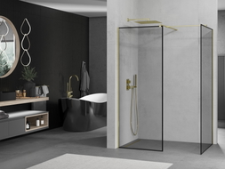 Mexen Kioto dušas siena Walk-in 80 x 80 cm, melns rāmis, zelta - 800-080-202-50-70-080