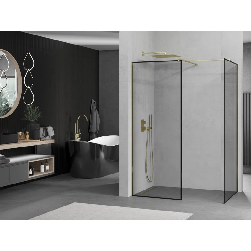 Mexen Kioto dušisein Walk-in 100 x 80 cm, must raam, kuldne - 800-100-202-50-70-080