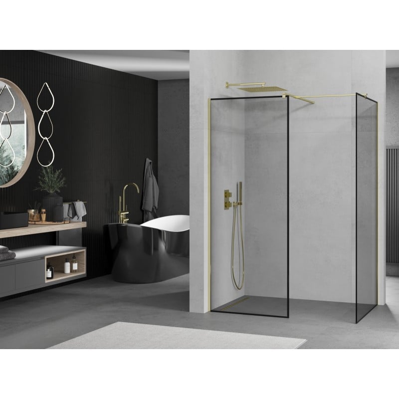 Mexen Kioto panneau de douche Walk-in 120 x 100 cm, cadre noir, doré - 800-120-202-50-70-100