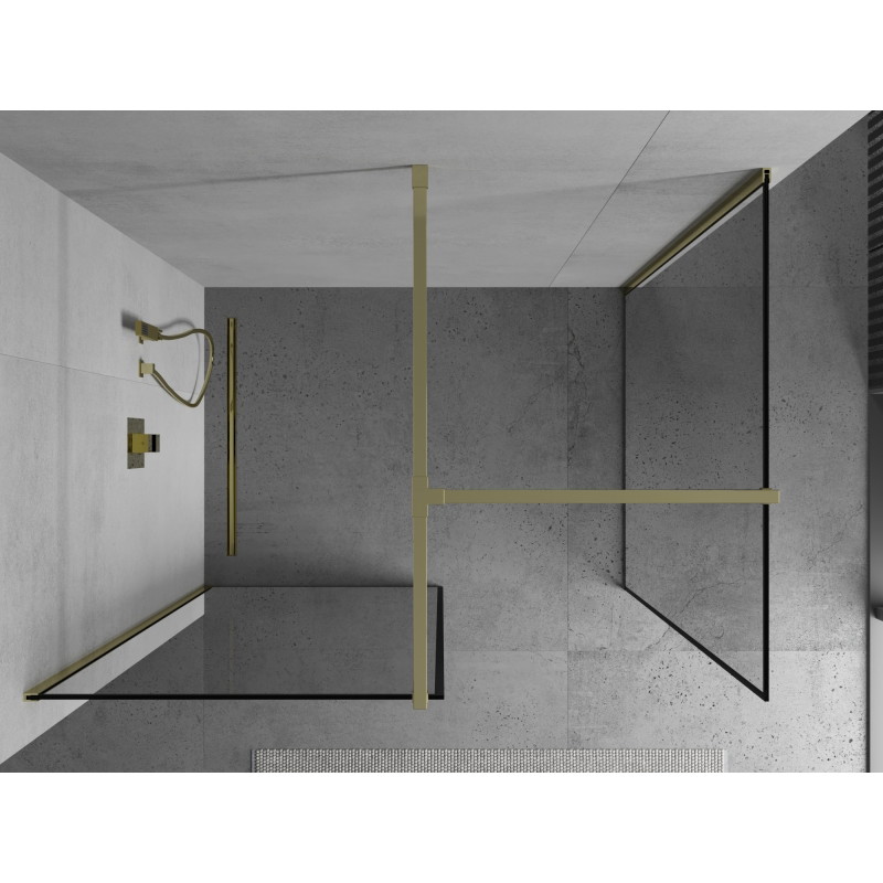 Mexen Kioto dušisein Walk-in 140 x 100 cm, must raam, kuldne - 800-140-202-50-70-100