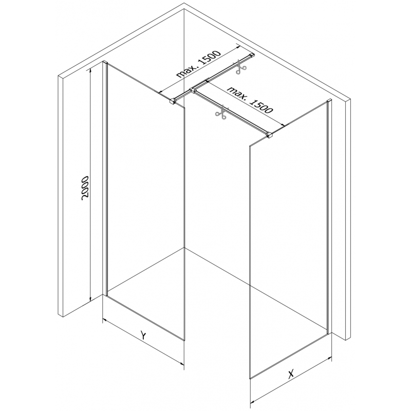 Mexen Kioto Duschvägg Walk-in 150 x 105 cm, transparent, krom - 800-150-202-01-00-105