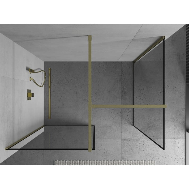Mexen Kioto parede de duche Walk-in 150 x 80 cm, moldura preta, dourada escovada - 800-150-202-55-70-080