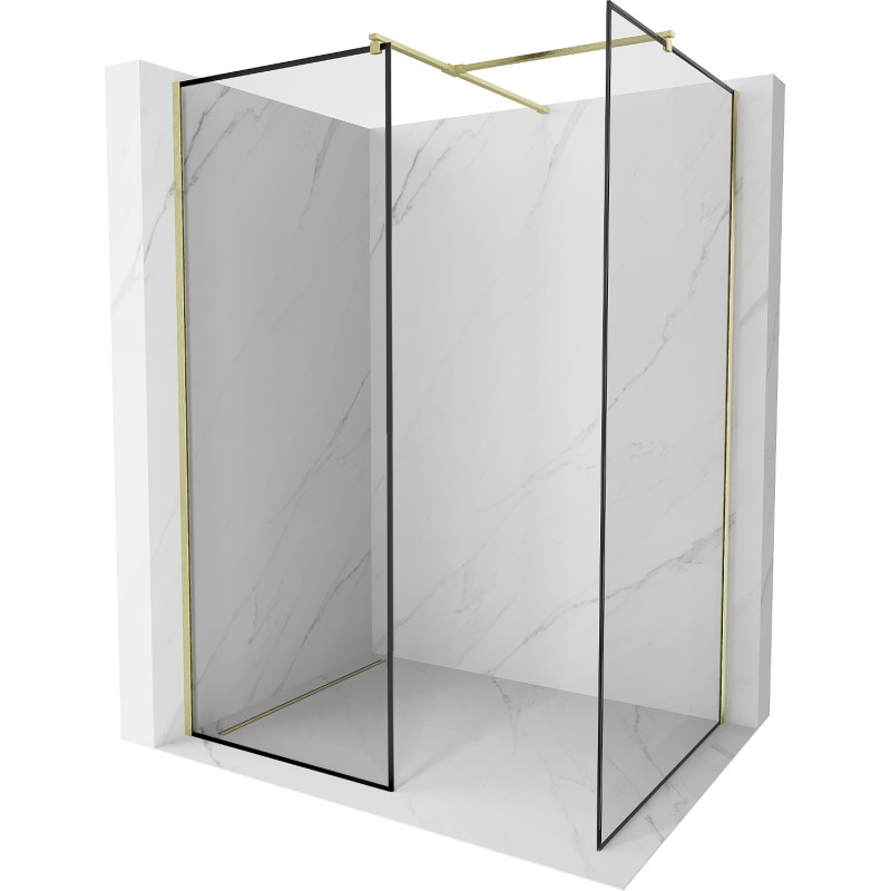 Mexen Kioto tuš zid Walk-in 90 x 90 cm, crni okvir, zlatna četkana - 800-090-202-55-70-090