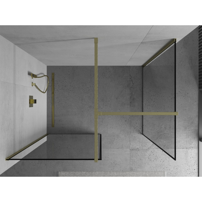 Mexen Kioto tuš zid Walk-in 90 x 90 cm, crni okvir, zlatna četkana - 800-090-202-55-70-090
