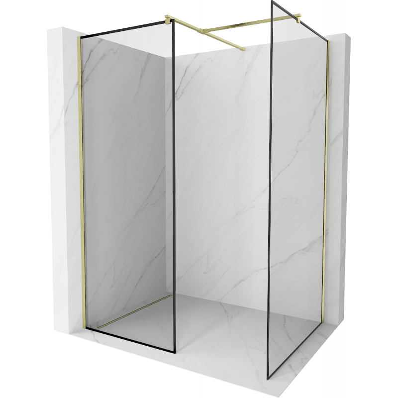 Mexen Kioto Stenska prha Walk-in 130 x 90 cm, črn okvir, zlato ščetkano - 800-130-202-55-70-090