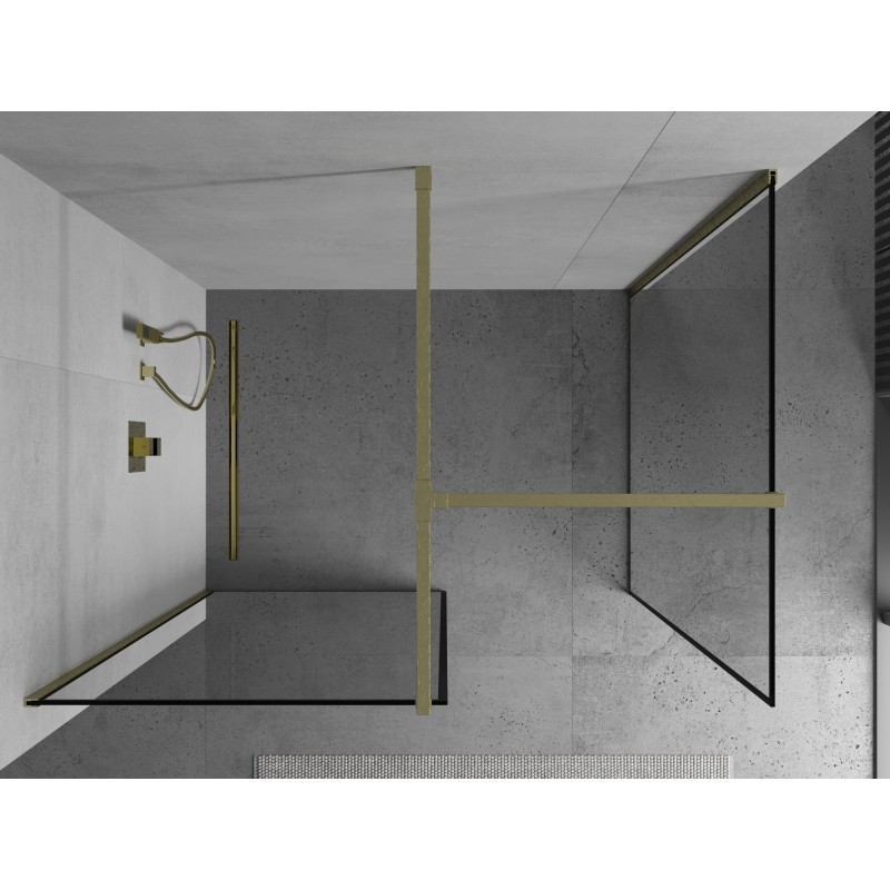 Mexen Kioto Stenska prha Walk-in 130 x 90 cm, črn okvir, zlato ščetkano - 800-130-202-55-70-090