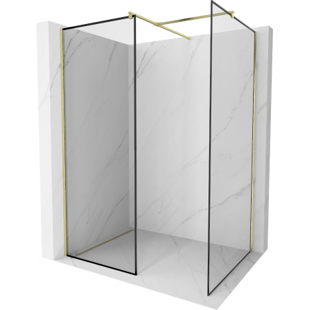 Mexen Kioto Walk-in Shower Wall 130 x 100 cm, Black Frame, Brushed Gold - 800-130-202-55-70-100
