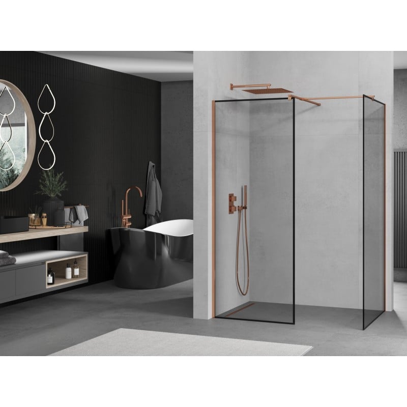 Mexen Kioto ścianka prysznicowa Walk-in 140 x 100 cm, czarna ramka, różowe złoto - 800-140-202-60-70-100