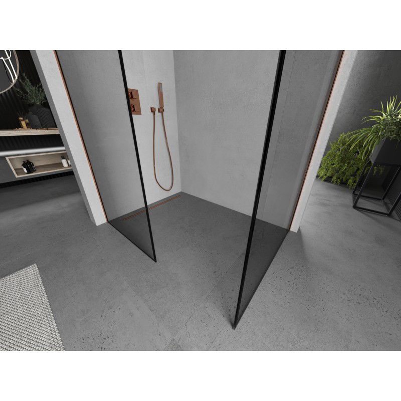 Mexen Kioto paroi de douche Walk-in 160 x 100 cm, cadre noir, or rose - 800-160-202-60-70-100