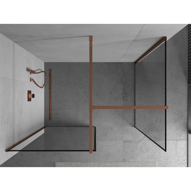 Mexen Kioto Stenska tuš pregrada Walk-in 120 x 120 cm, črni okvir, rožnato zlato - 800-120-202-60-70-120