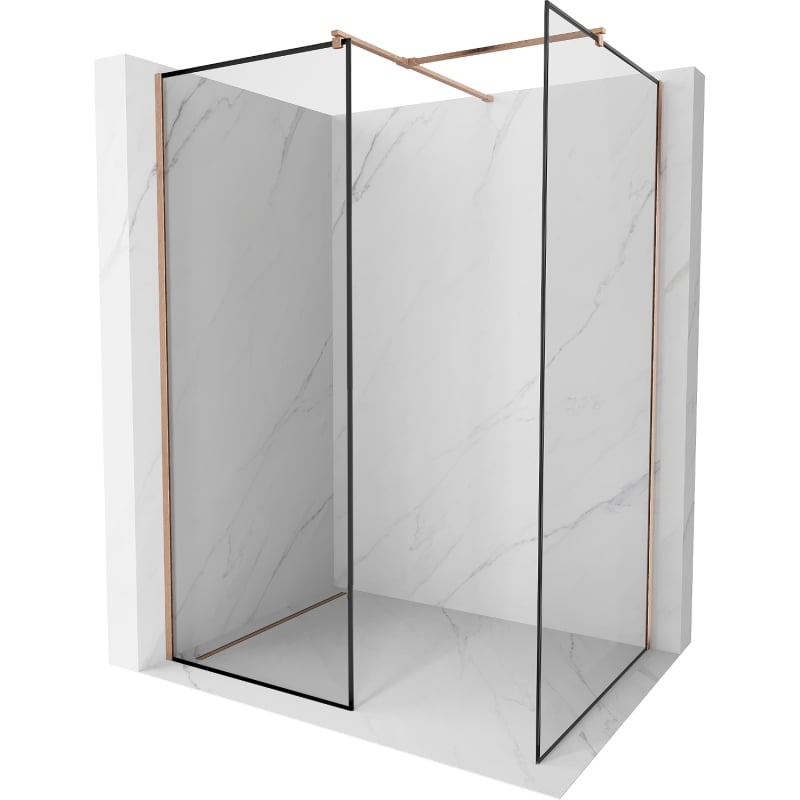 Mexen Kioto Walk-in tuš zid 130 x 70 cm, crni okvir, brušeni bakar - 800-130-202-65-70-070