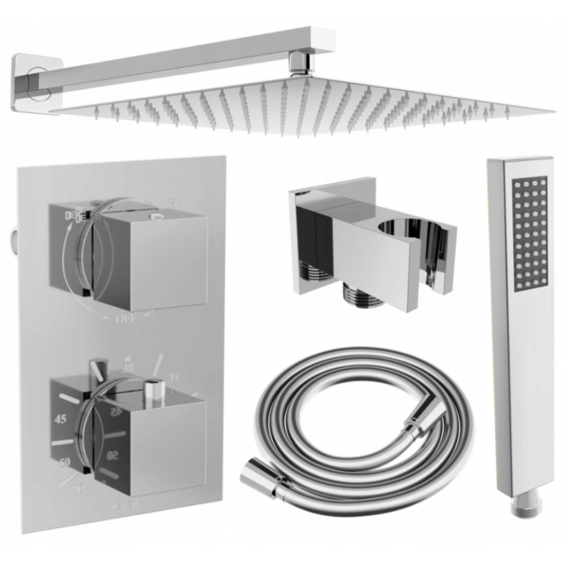 Mexen Cube DR02 zestaw prysznicowy podtynkowy z deszczownica 30 cm, chrom - 77502DR0230-00