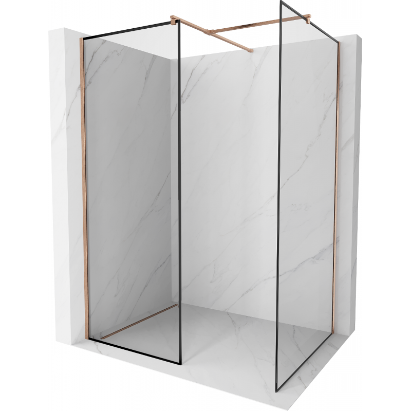 Mexen Kioto Duschwand Walk-in 130 x 80 cm, schwarzer Rahmen, gebürstetes Kupfer - 800-130-202-65-70-080