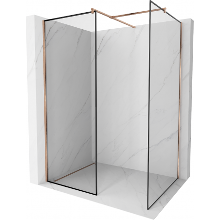 Mexen Kioto Duschwand Walk-in 130 x 80 cm, schwarzer Rahmen, gebürstetes Kupfer - 800-130-202-65-70-080