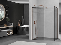 Mexen Kioto Dušas siena Walk-in 150 x 80 cm, melns rāmis, matēts varš - 800-150-202-65-70-080