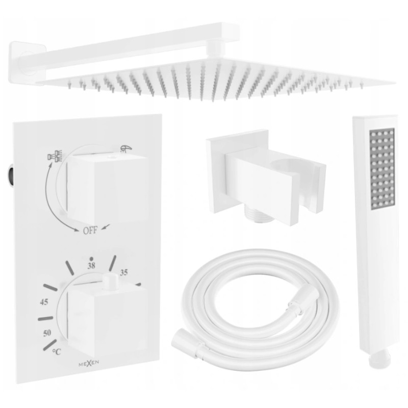 Mexen Cube DR02 recessed shower set with 30 cm rain shower, white - 77502DR0230-20