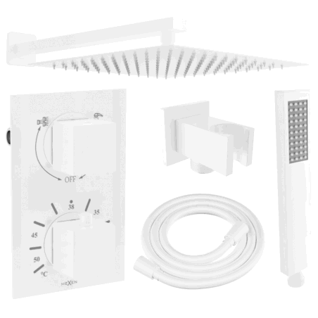 Mexen Cube DR02 recessed shower set with 30 cm rain shower, white - 77502DR0230-20