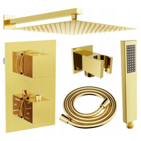 Mexen Cube DR02 podžbukni tuš set s kišnim tušem 30 cm, zlatni - 77502DR0230-50