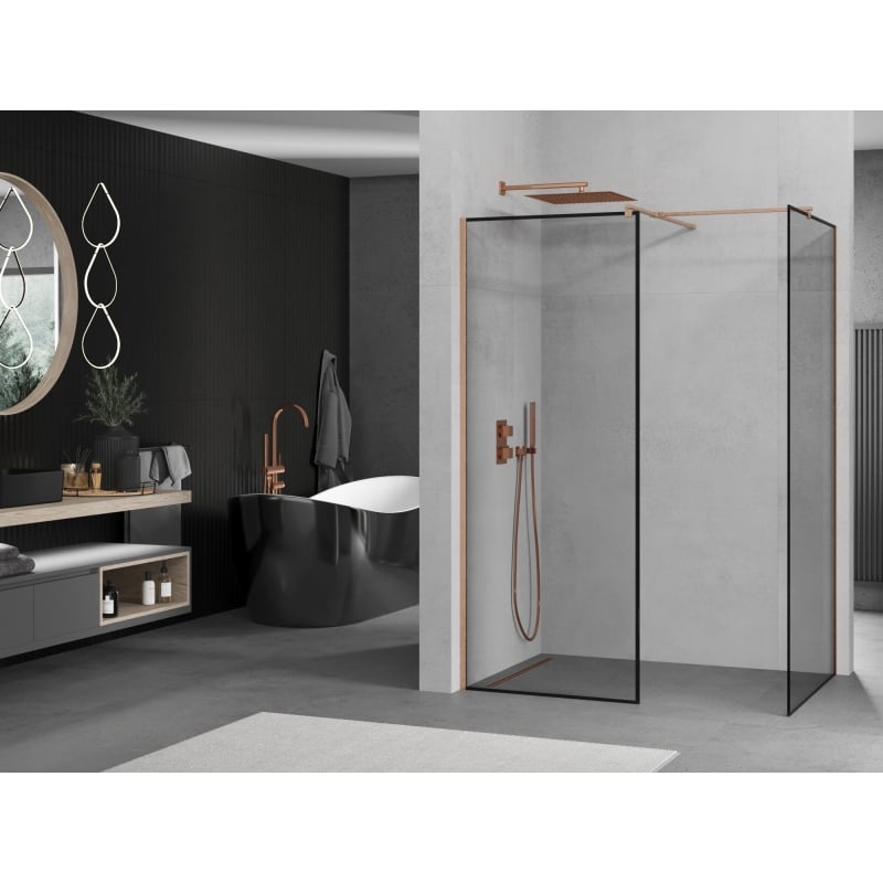 Mexen Kioto zidni panel Walk-in 100 x 100 cm, crni okvir, brušena bakar - 800-100-202-65-70-100