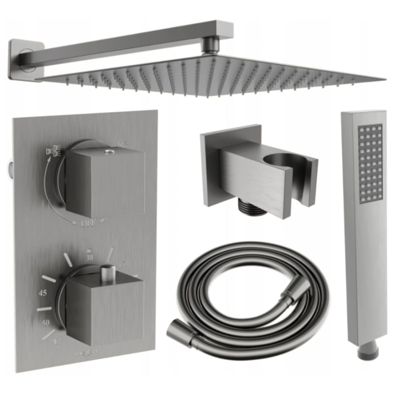 Mexen Cube DR02 concealed shower set with 30 cm rain shower, brushed gun gray - 77502DR0230-66