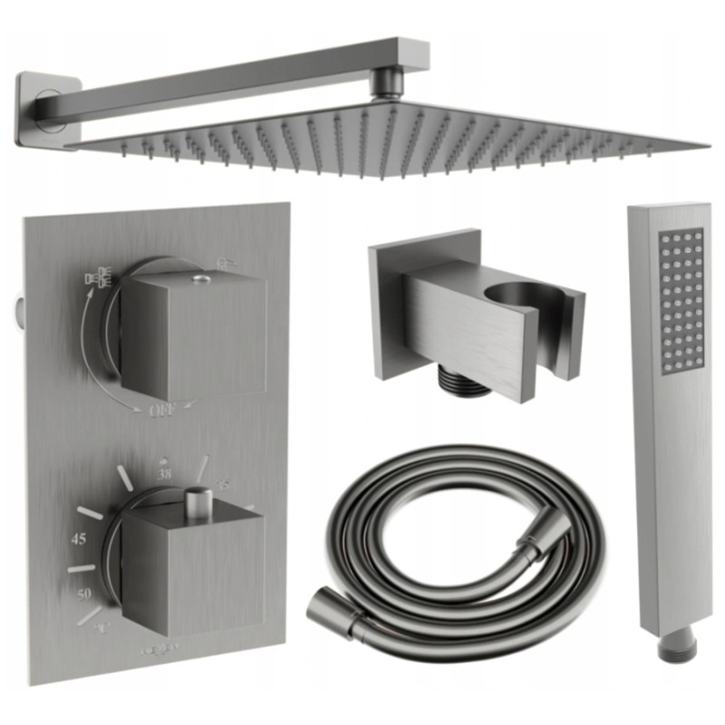 Mexen Cube DR02 iebūvējamais dušas komplekts ar lietus dušu 30 cm, notīrīts pelēks ieroču krāsojums - 77502DR0230-66