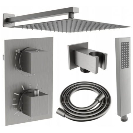 Mexen Cube DR02 set doccia da incasso con soffione da 30 cm, grigio gun spazzolato - 77502DR0230-66