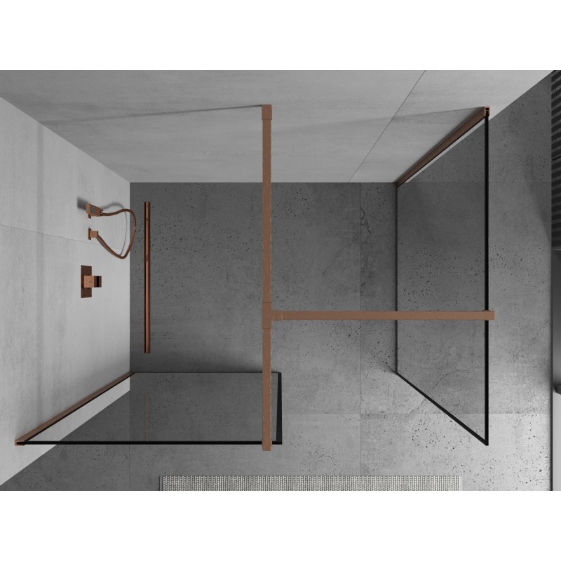 Mexen Kioto ścianka prysznicowa Walk-in 110 x 110 cm, czarna ramka, miedź szczotkowana - 800-110-202-65-70-110