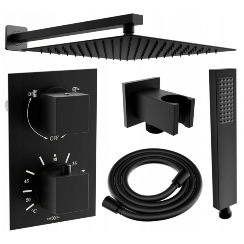 Mexen Cube DR02 inbouwdoucheset met douchekop 30 cm, zwart - 77502DR0230-70