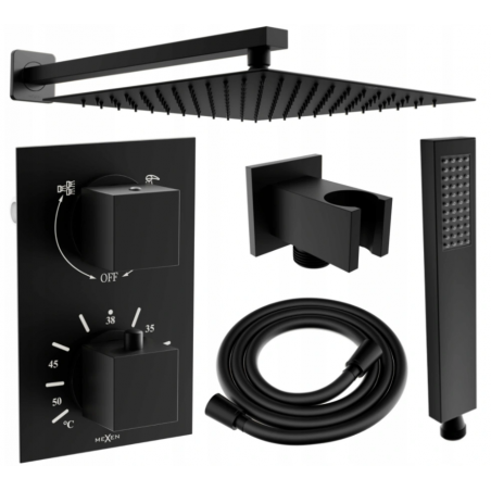 Mexen Cube DR02 concealed shower set with 30 cm rain showerhead, black - 77502DR0230-70