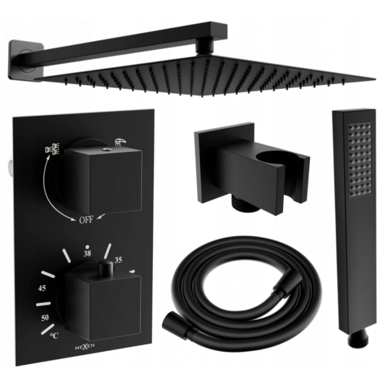 Mexen Cube Ensemble de douche encastré DR02 avec pommeau de 25 cm, noir - 77502DR0225-70