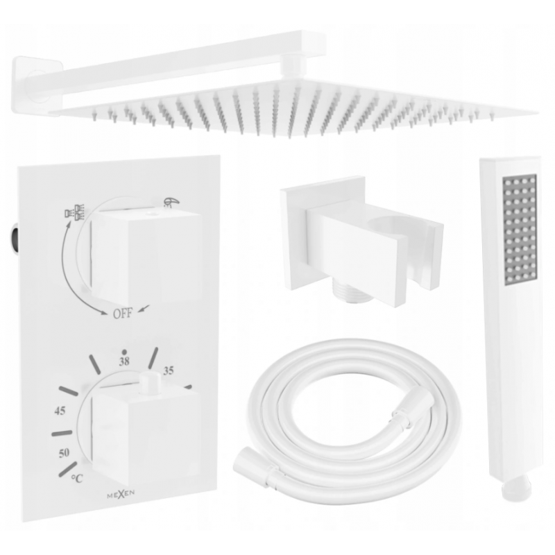 Mexen Cube DR02 ensemble de douche encastré avec pommeau de douche de 25 cm, blanc - 77502DR0225-20