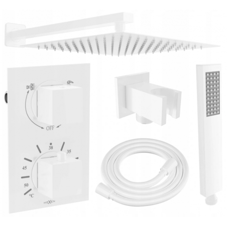 Mexen Cube DR02 ensemble de douche encastré avec pommeau de douche de 25 cm, blanc - 77502DR0225-20