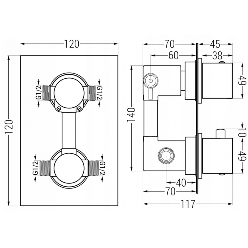 Mexen Cube DR02 built-in shower set with 25 cm rain shower, gold - 77502DR0225-50