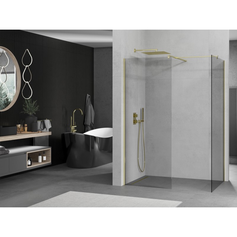 Mexen Kioto tuš stena Walk-in 170 x 75 cm, prozorna, zlata - 800-170-202-50-00-075