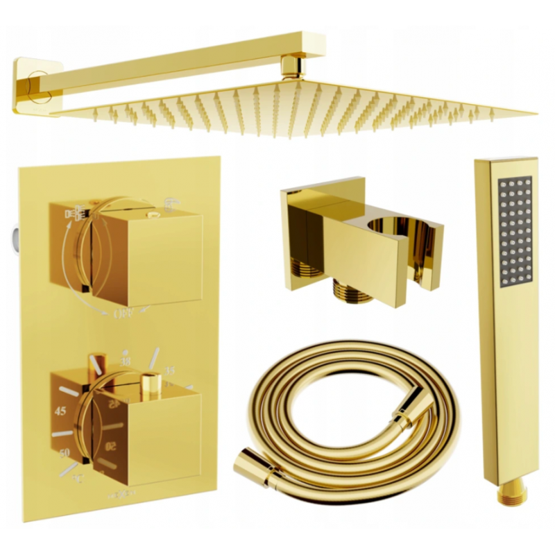 Mexen Cube DR02 conjunto de ducha empotrable con rociador de 25 cm, dorado - 77502DR0225-50