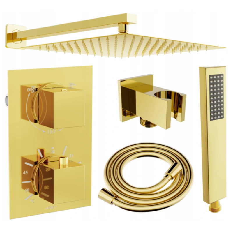 Mexen Cube DR02 Unterputz-Duschset mit 25 cm Regenbrause, gold - 77502DR0225-50
