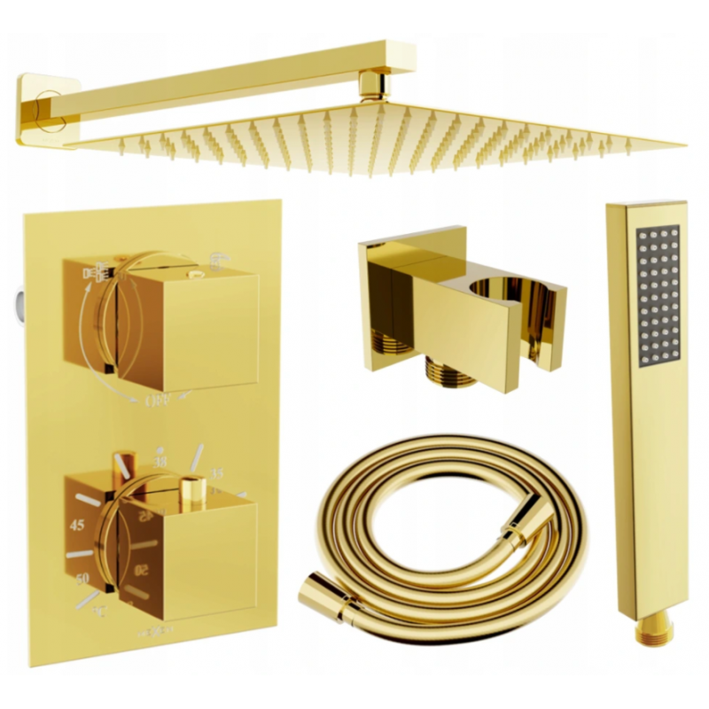 Mexen Cube DR02 zestaw prysznicowy podtynkowy z deszczownica 25 cm, złoty - 77502DR0225-50