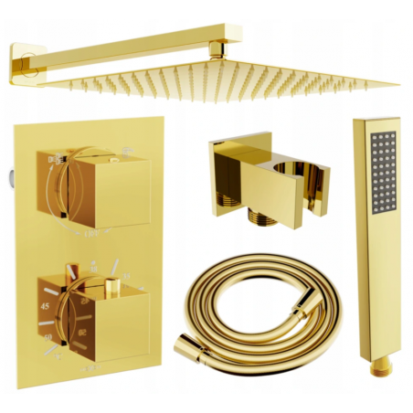Mexen Cube DR02 conjunto de duche embutido com chuveiro de chuva 25 cm, dourado - 77502DR0225-50
