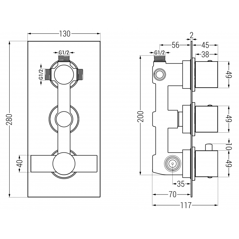 Mexen Cube DR02 concealed bath-shower set with 25 cm rain shower head, rose gold - 77503DR0225-60