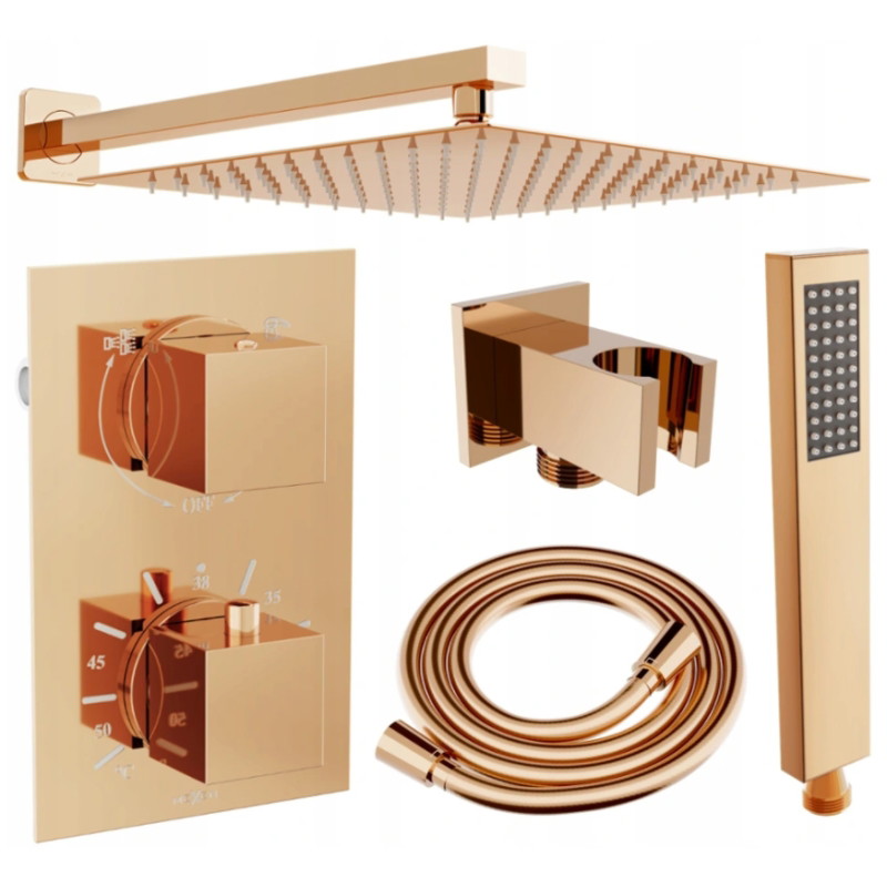 Mexen Cube DR02 concealed shower set with 25 cm shower head, rose gold - 77502DR0225-60