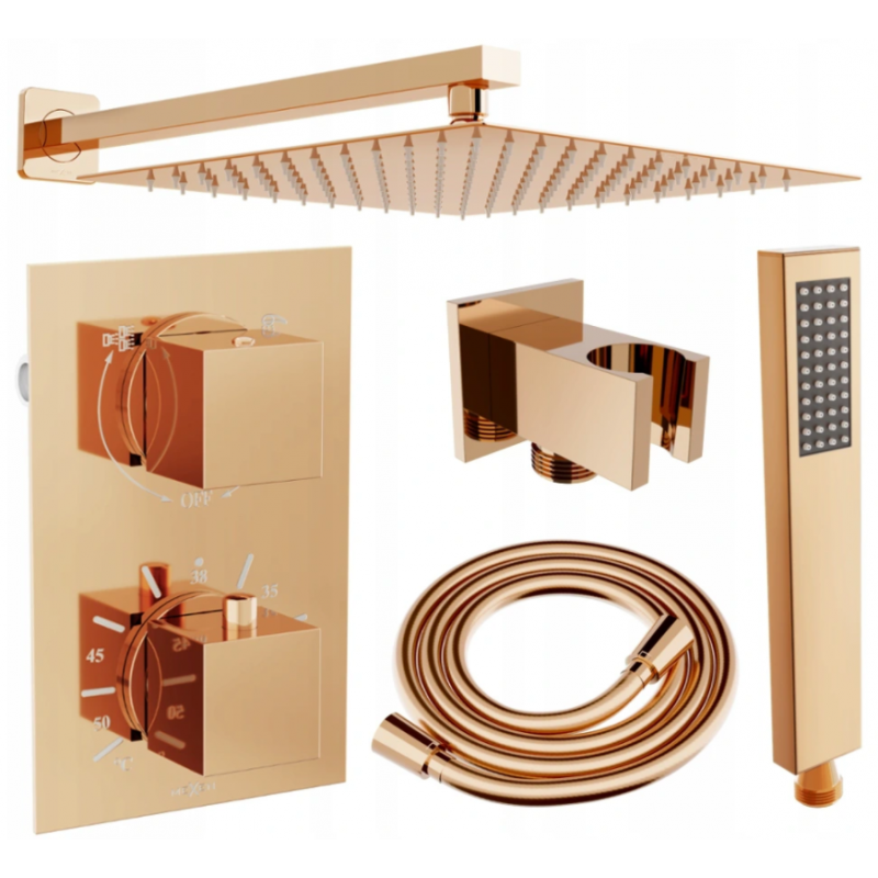 Mexen Cube DR02 inbouw douchekit met 25 cm regendouche, roségoud - 77502DR0225-60