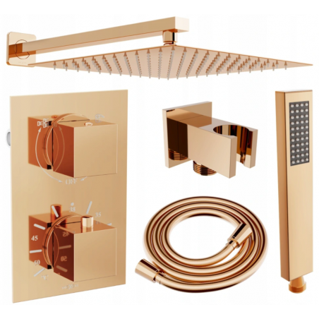 Mexen Cube DR02 süvistatav dušikomplekt vihmadušiga 25 cm, roosa kuld - 77502DR0225-60