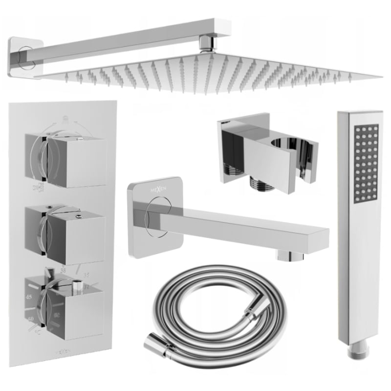 Mexen Cube DR02 zestaw wannowo-prysznicowy podtynkowy z deszczownicą 25 cm, chrom - 77503DR0225-00