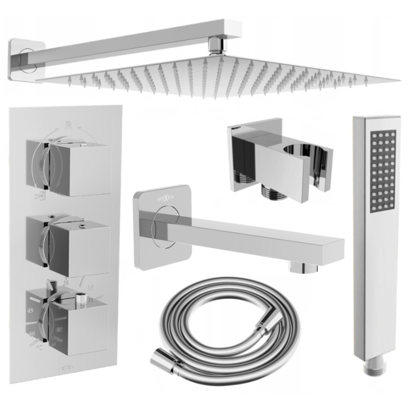 Mexen Cube DR02 concealed bathtub-shower set with 30 cm rain shower, chrome - 77503DR0230-00