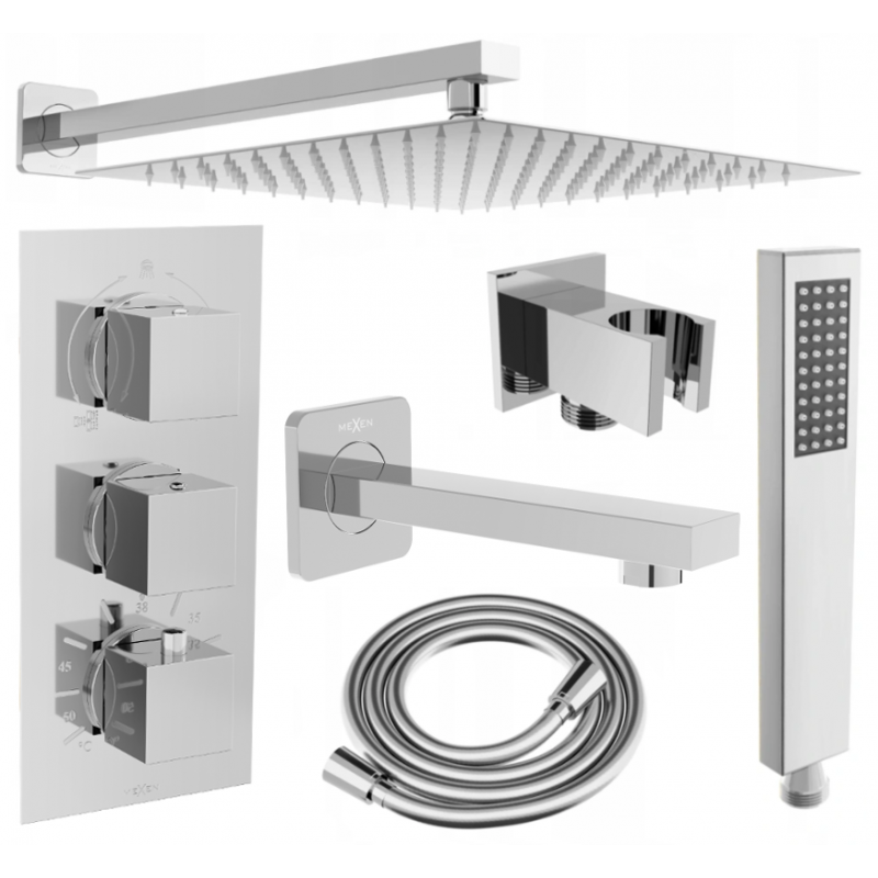 Mexen Cube DR02 ensemble bain-douche encastré avec pomme de douche 30 cm, chrome - 77503DR0230-00