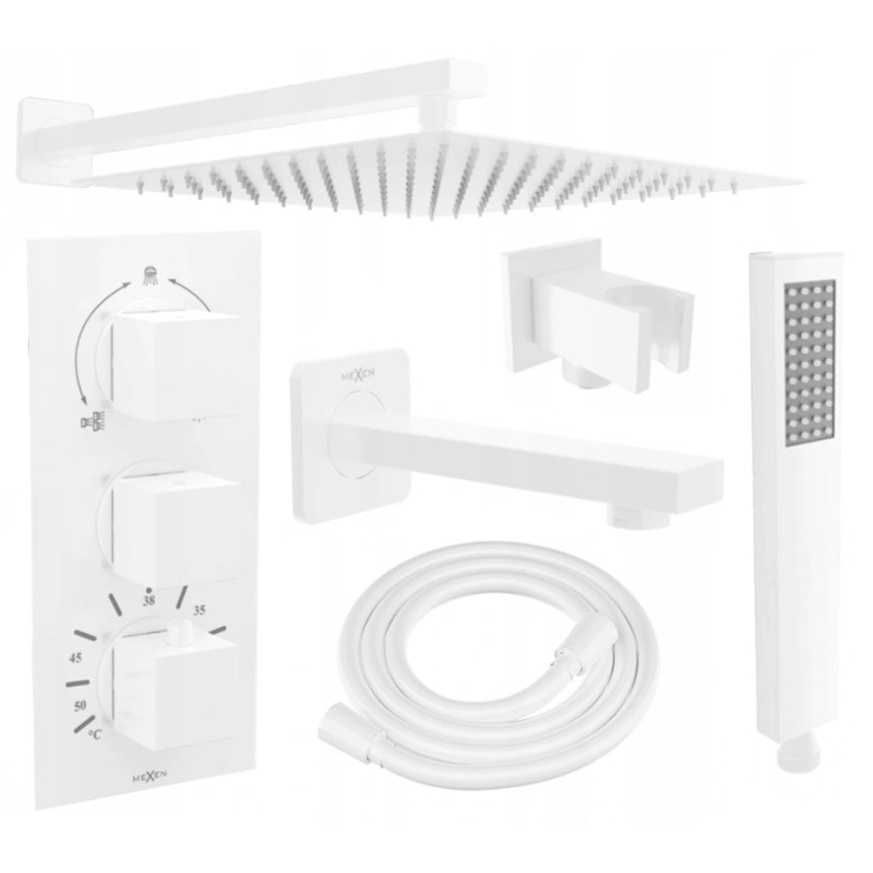Mexen Cube DR02 concealed bath-shower set with 30 cm shower head, white - 77503DR0230-20