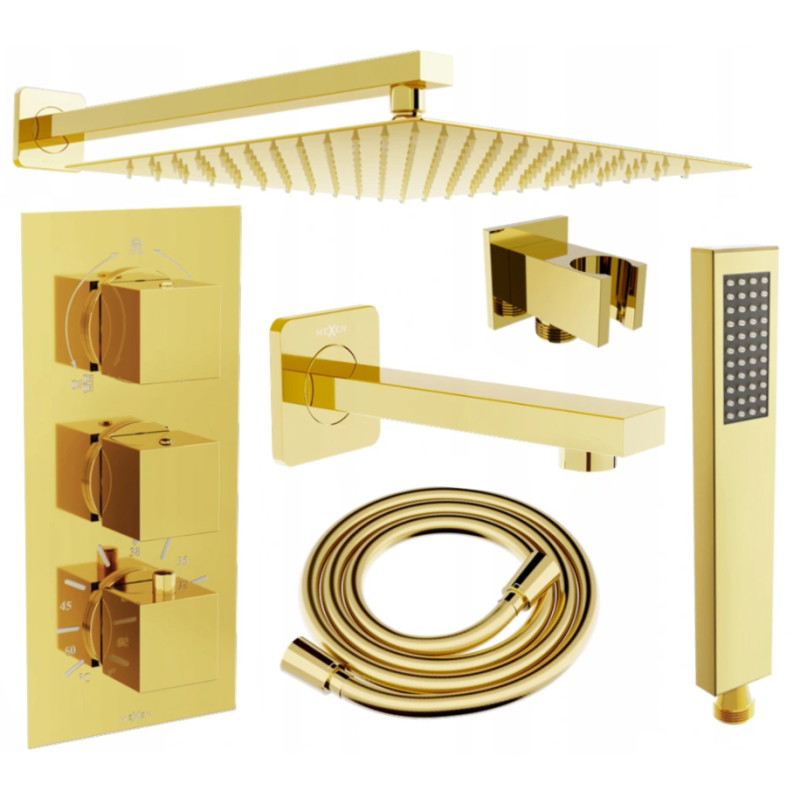 Mexen Cube DR02 ugradbeni set za kadu i tuš s tuš glavom 30 cm, zlatni - 77503DR0230-50
